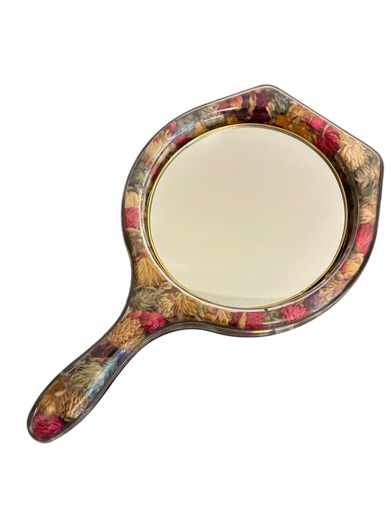 Unbranded Other - Vintage Style Hand Mirror with Real Dried Flowers Encased in Resin Acrylic Frame